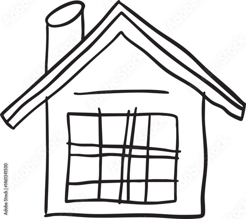 A simple black drawing of a small house.