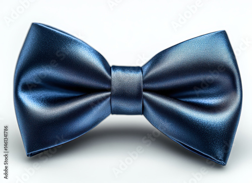 Elegant Blue Satin Bow Tie Isolated on Clean White Background for Formal Fashion Concepts