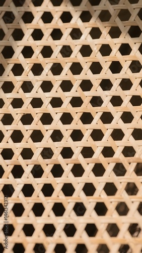 A woven pattern of brown and tan colors. The pattern is made of wood and has a triangular shape