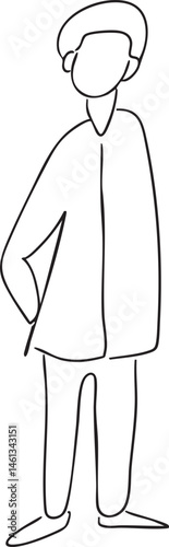 A solitary figure stands upright in a simple pose.