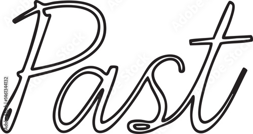 Elegant script word 'Past' rendered in a flowing white outline against a dark background.