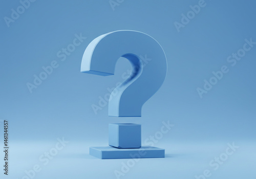 Question Mark 3D Render in Light Blue Color