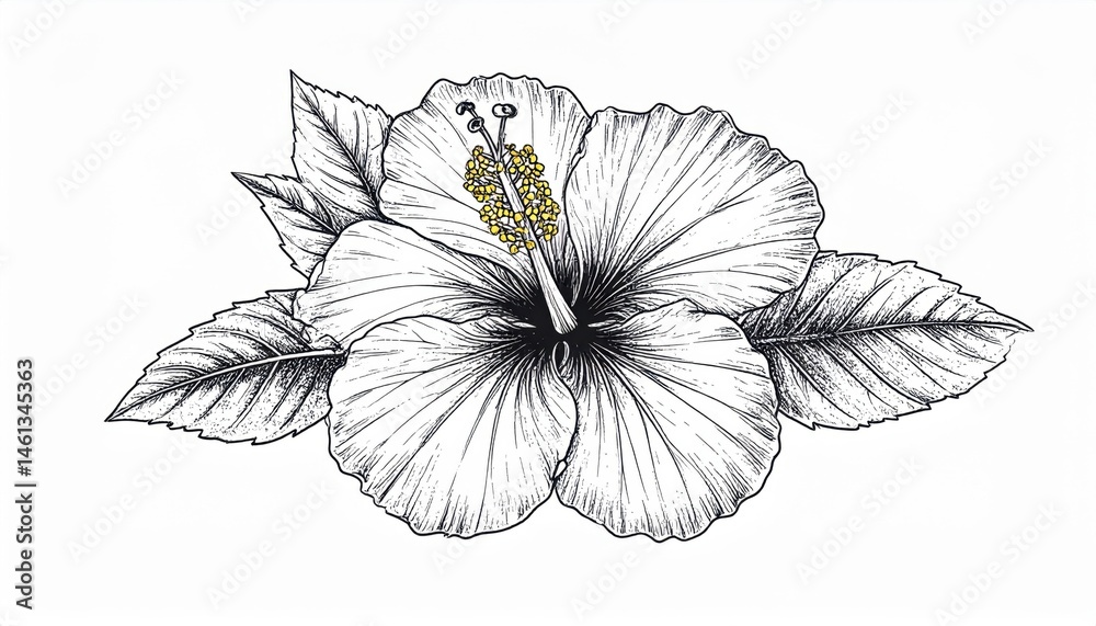 Fototapeta premium HandDrawn Hibiscus Bloom in Vintage Style 