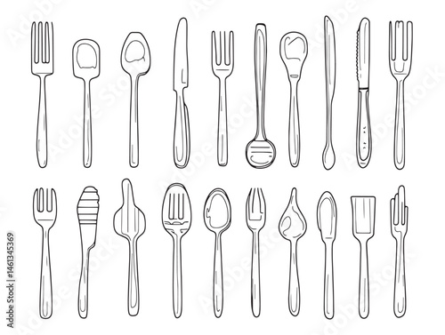 Stylish Cutlery Line Art for Modern Dining and Food Illustrations