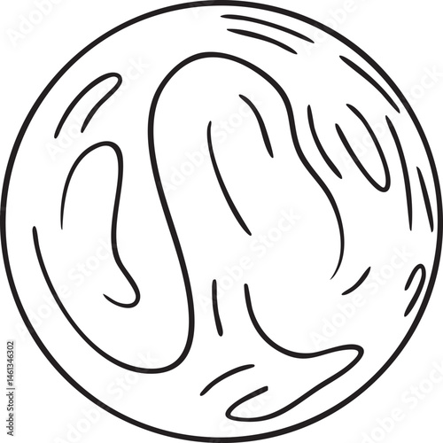 A stylized circular planet with flowing lines.