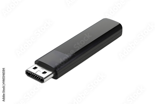 Silver USB memory stick data storage device on transparent background, highly detailed photo for technology, computing and data concepts