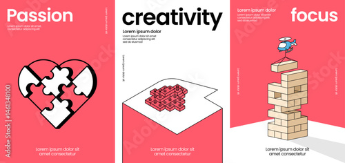 Inspirational posters for brain game lovers visualizing passion, creativity, and focus.