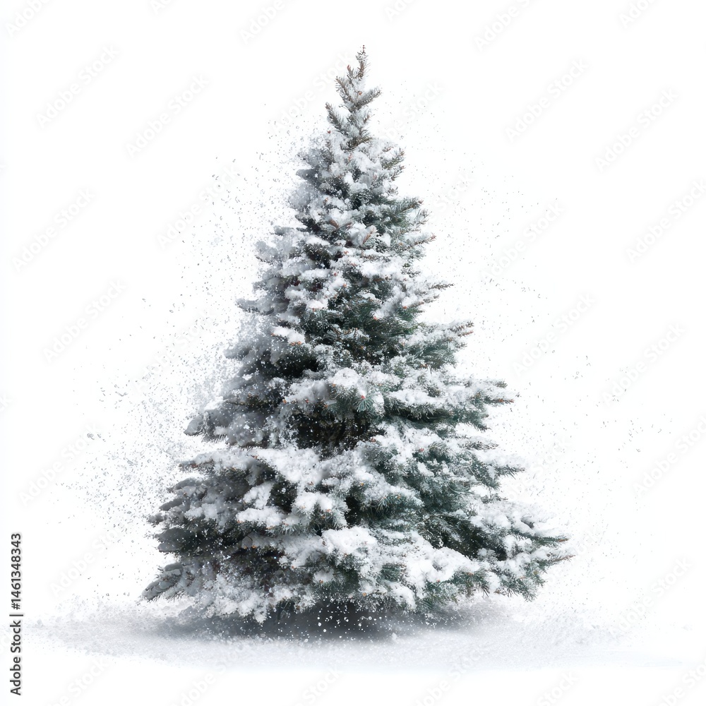 Fototapeta premium Snow-Covered Christmas Tree Isolated on White Background