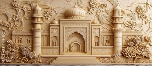Stunning 3D relief wallpaper featuring a beautiful mosque design. 