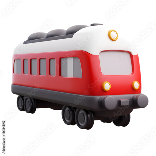 Red and white cartoon train model 3D render isolated on black background