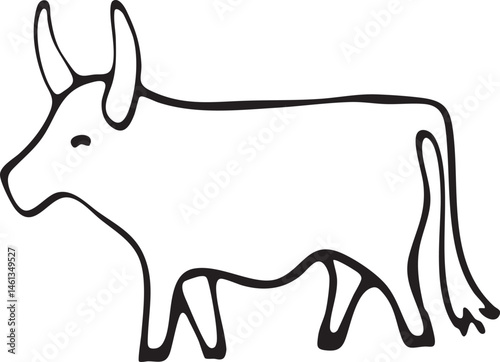 A simple black and white outline of a bovine animal.