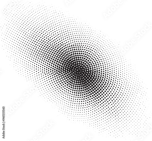 A central black circle radiates outward with a dense of white dots.