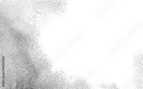 A soft blurred white circle emerges from a dense field of black dots.