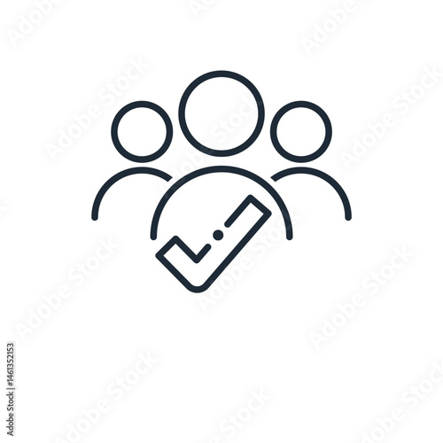 A group of people united into a community. Shared interests, work, friendship, religion, hobbies, vision.Join us . Vector linear icon illustration isolated on white background.