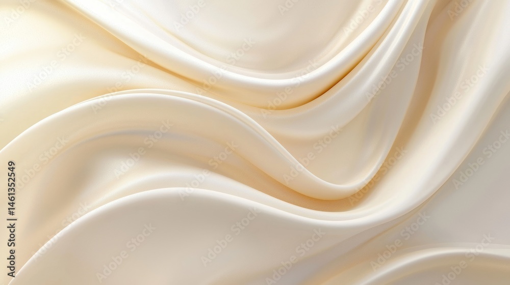 Fototapeta premium Creamy, flowing silk fabric with elegant drapes.