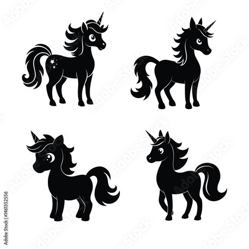 black cute silhouette unicorn vector.eps