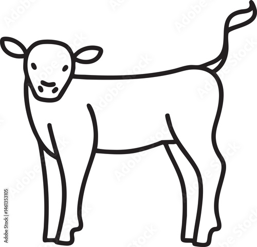 A young calf stands attentively in a simple outlined