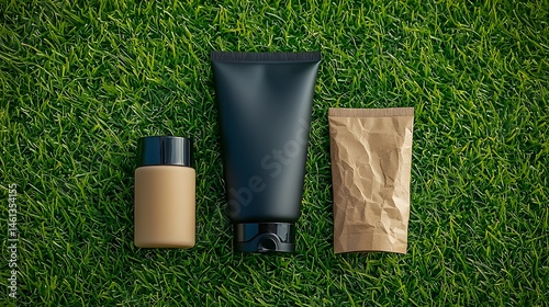 Black and Brown Cosmetic Tubes on Green Grass