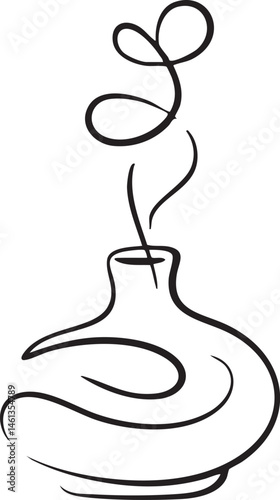 A simple black inkwell rests on a smooth surface releasing wisps of vapor.