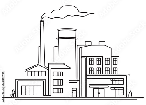 Vector Illustration of Industrial Factory Silhouette with Pollution Smoke