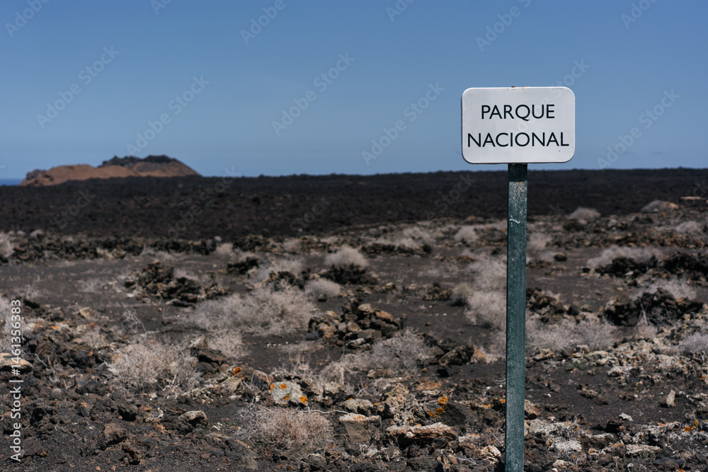 road sign National Park in Spanish, Timanfaya park, Lanzarote road sign National Park in Spanish, Timanfaya park, Lanzarote