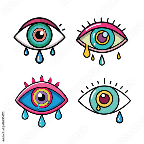 crying eye doodle icon color vector.eps