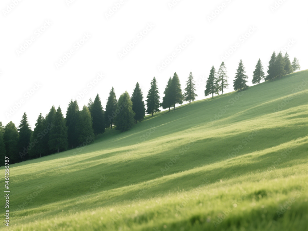 Fototapeta premium Rolling Green Hill with Evergreen Trees