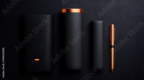 Black and Copper Office Supplies Flatlay