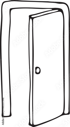 A simple open doorway stands upright against a plain background.