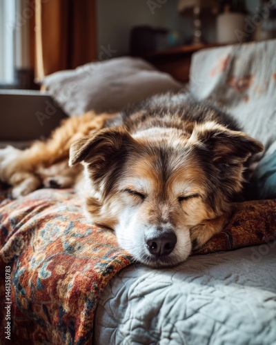 Animal Rights and Welfare Senior Dog Sleeping Peacefully on a Couch