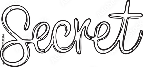 Bold stylized word 'Secret' rendered in dark outline on a white background.