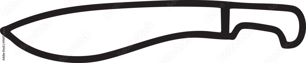A simple black-and-white drawing of a curved knife. A simple black-and-white drawing of a curved knife.