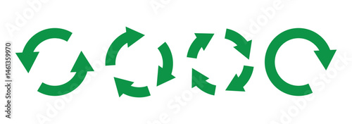 circle arrow icon set. Vector green set of recycled signs. Recycling icon collection. Reload circular arrows set. Vector set of green circle arrows isolated. Vector illustrator