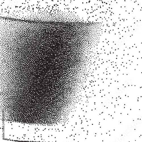 A dense collection of black dots forms a blurred shape against a lighter background.