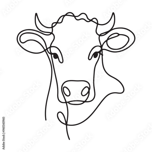 Minimalist Cow Silhouette One Line Art Farm Animal Vector