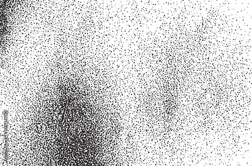 A dense field of black and white dots creates an abstract textured surface.