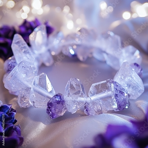 Crystalline bracelet, amethyst and quartz photo
