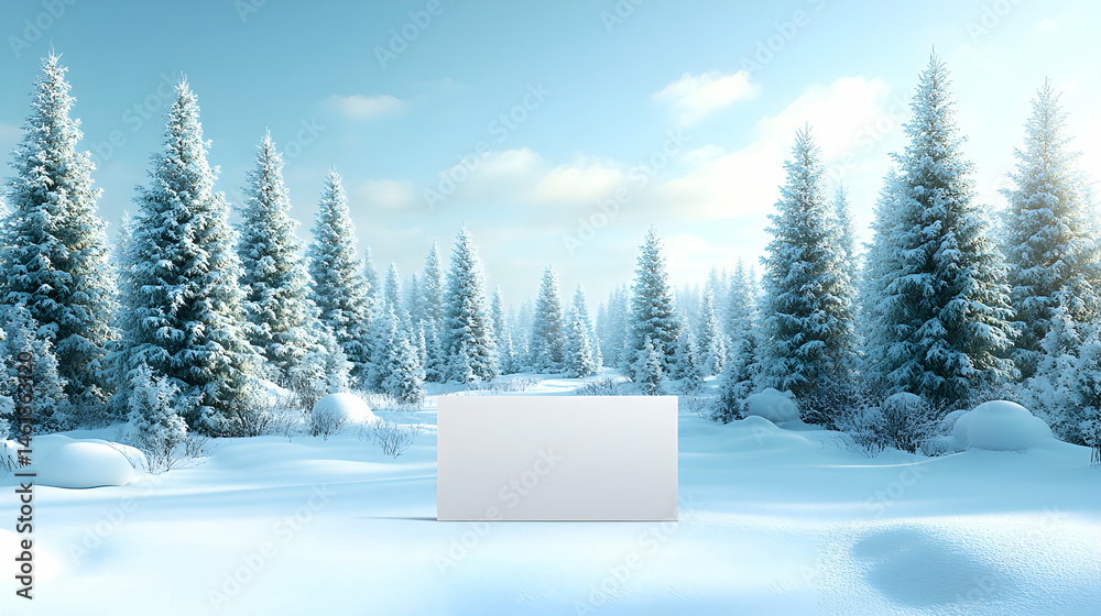 Fototapeta premium Blank rectangular card in a snowy winter forest