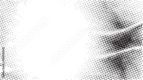 A grayscale portrait utilizes a halftone dot to create an abstract representation of a face.