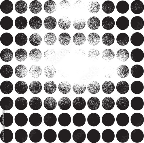 A grid of grayscale circles transitions from white to black.
