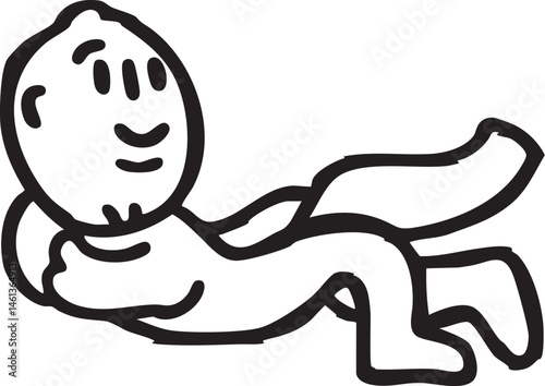 A stylized figure relaxes on a simple curved surface.