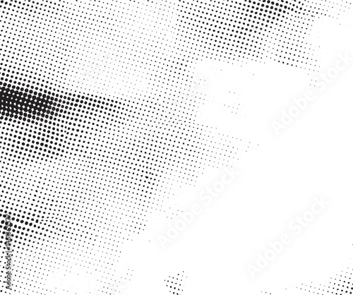 A dynamic halftone transitions from black to white creating a sense of movement and depth.