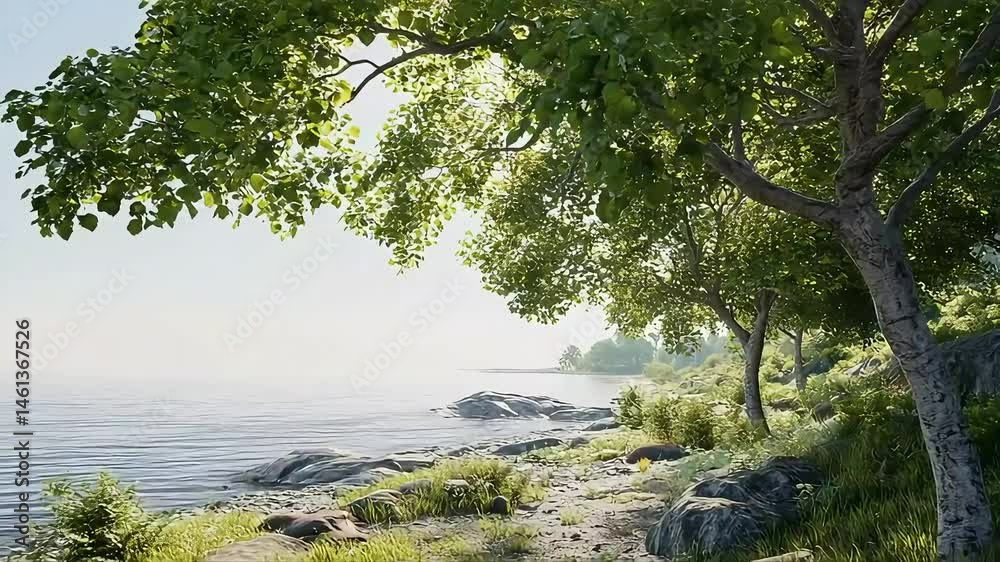 Coastal landscape with lush trees Coastal landscape with lush trees