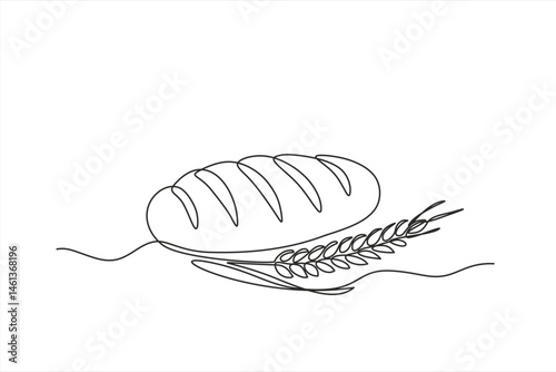 continuous line of bread and wheat. wheat and bread one line concept. single line drawing of wheat bread isolated on white background. Editable stroke.	