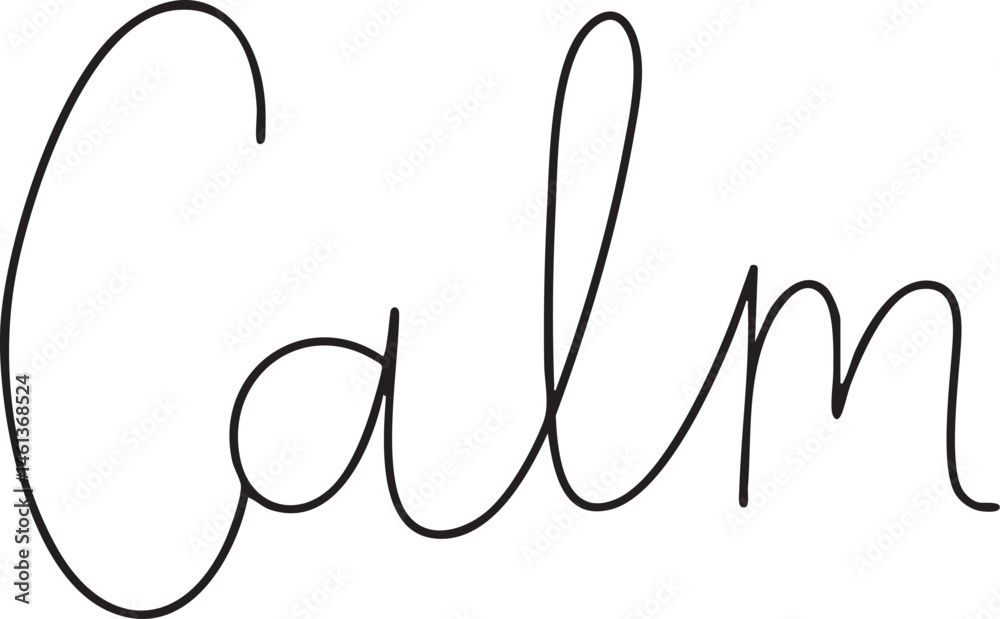 Obraz premium Elegant cursive word 'Calm' written on a white background.