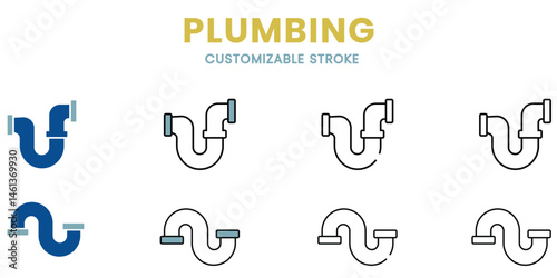 plumbing icon set, customizable stroke, vector, illustration