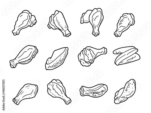 Minimalist buffalo wings line art for culinary vector collection