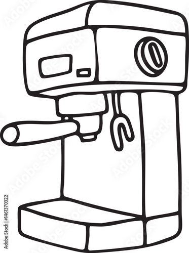 A black and white depicts a standing espresso machine.