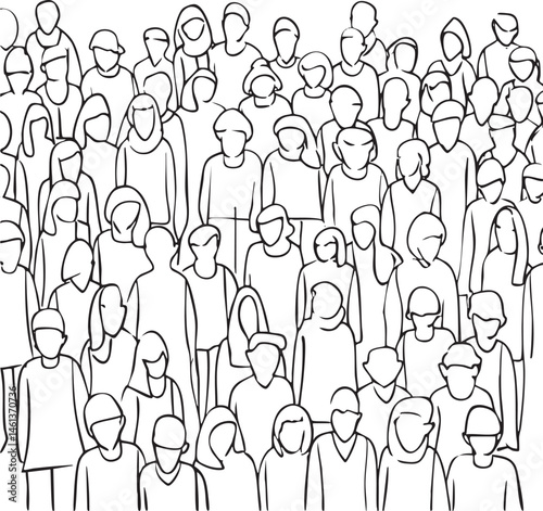 A large group of people stands closely together in a crowd.