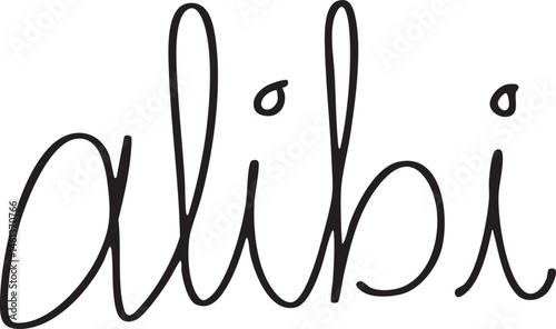Elegant handwritten script 'alibi' displayed on a white background.